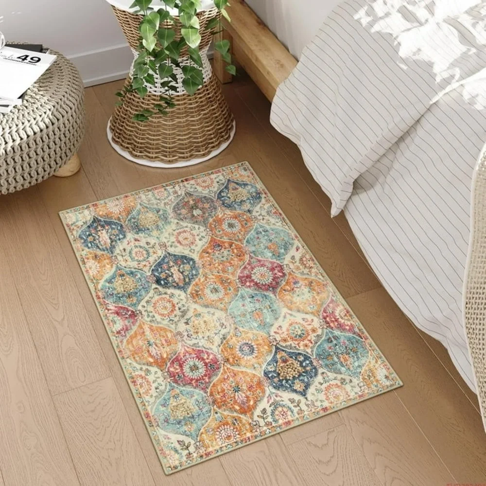 “Vibrant Moroccan Trellis Area Rug – 2’x3’, Machine Washable, Brand New”
